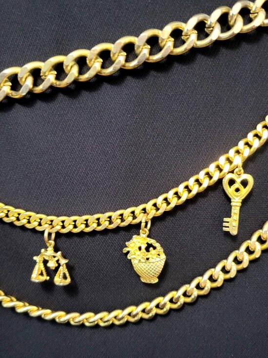 Vintage Layered Chain Link Charm Belt Gold Tone Maximalist Boho main image 3